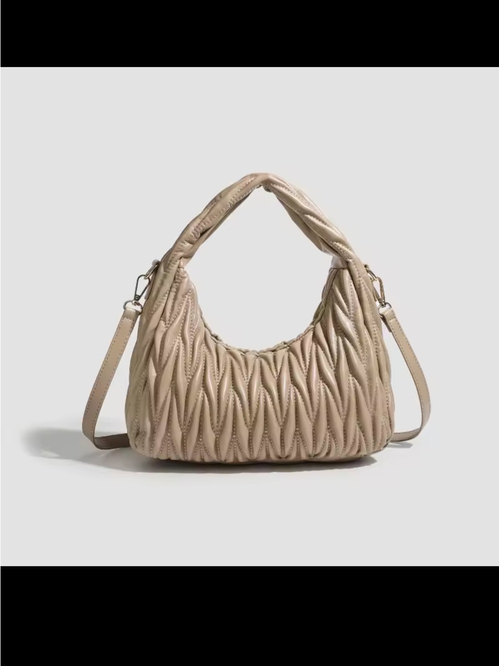 Quilted Hobo Shoulder Bag in Beige